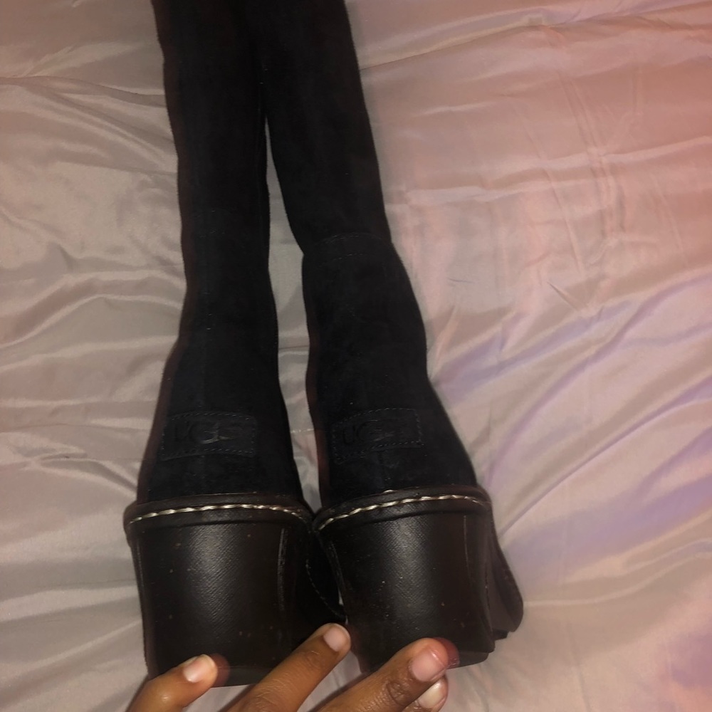 Black ugg wedge knee boots
